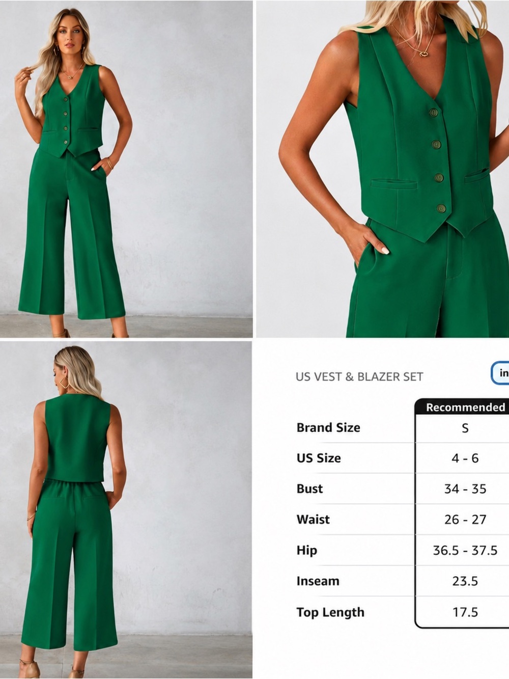 Sleeveless Green Vest & Pants Suit -